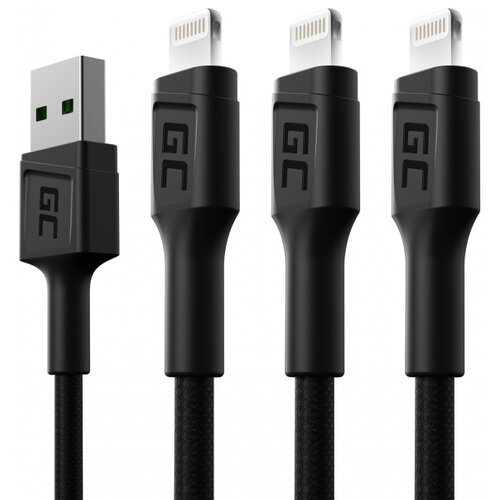 Kabel USB - Lightning GREEN CELL Ray 2 m Czarny (3 szt.)